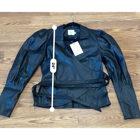 AJE. faux leather Idyllic Wrap Long sleeve Top in Color Black size 12 / Us 8 - Picture 6 of 16